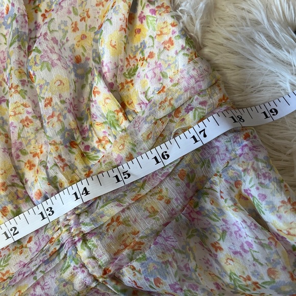 NEW Elodie Sheer Long Sleeve Ruffle Waist Mini Dress Sze XL Multi-color Floral - Picture 9 of 16